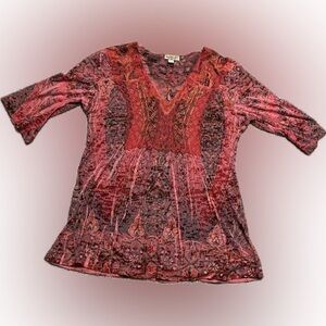 Vintage ONE WORLD Pink Graphic Tunic with 3/4 Sleeves